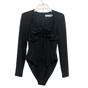 Misha Collection Paneled Corset Bodysuit Long Sleeve Bustier Boned Black Size 6